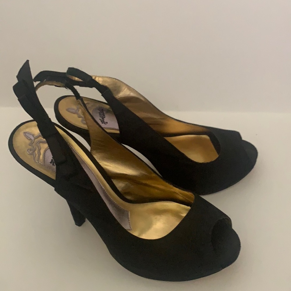 Hale Bob - Satin peep toe heels with side bow